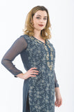 Dark Grey Designer Long Kurti - Close up