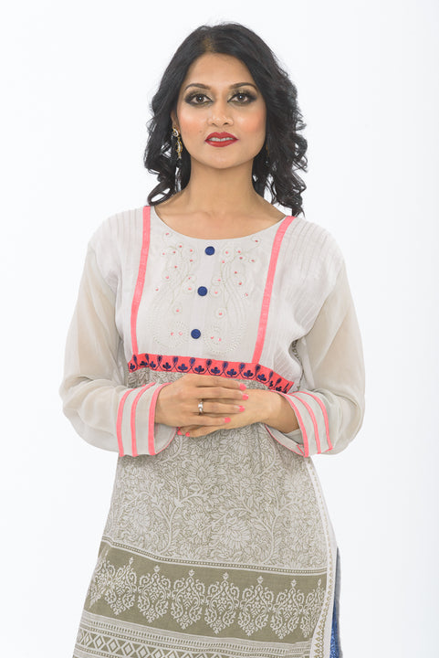 Exclusive Light Grey Long Kurti - Closeup