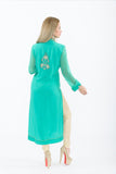 Teal Long Kurti with Churidar - Back