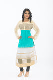 Off White and Turquoise Long Kurti - Front