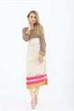 Light Brown and Off White Long Kurti - Front
