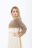 Light Brown and Off White Long Kurti - Side Close up