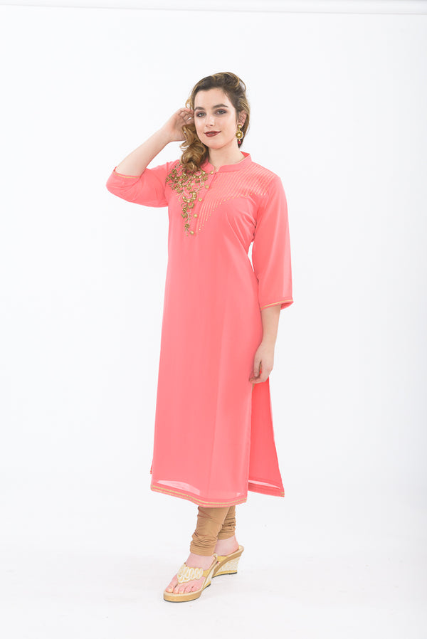 Melon & Gold Long Kurti with Leggings