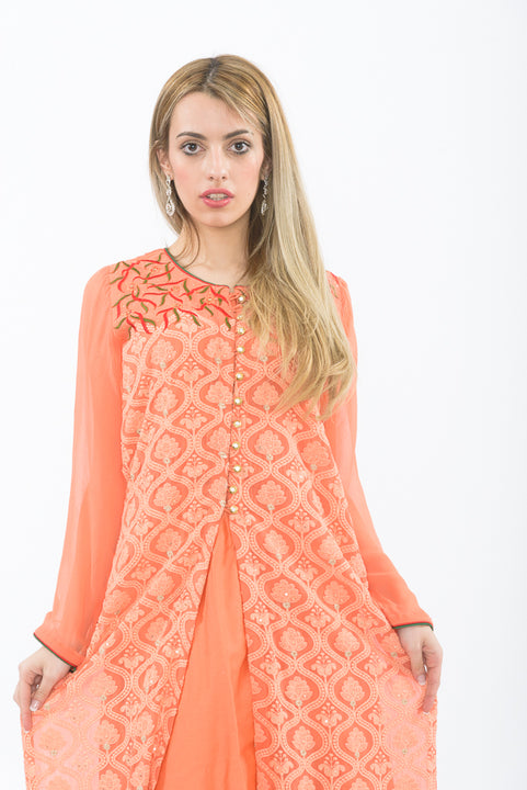 Peach Long Kurti with Churidhar - 3