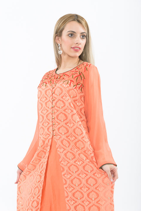 Peach Long Kurti with Churidhar - 4