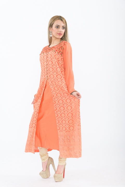 Fair Peach Long Kurti with Churidar
