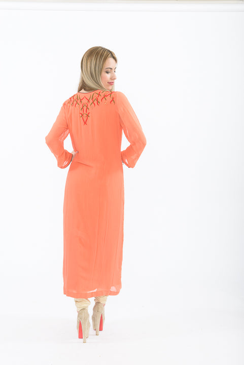 Fair Peach Long Kurti with Churidar