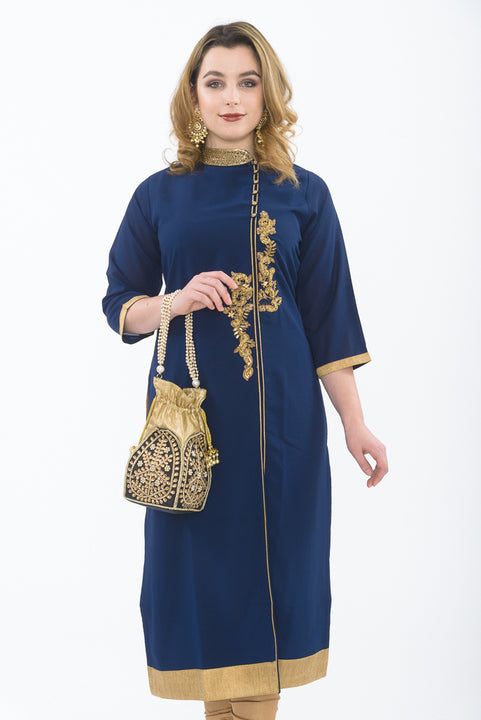 Blue Long Kurti - Close up