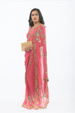 Stunning Soft Coral with Heavy Diamond Work Sari S402