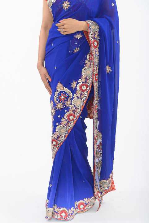 Glimmering Cobalt Party Wear Sari