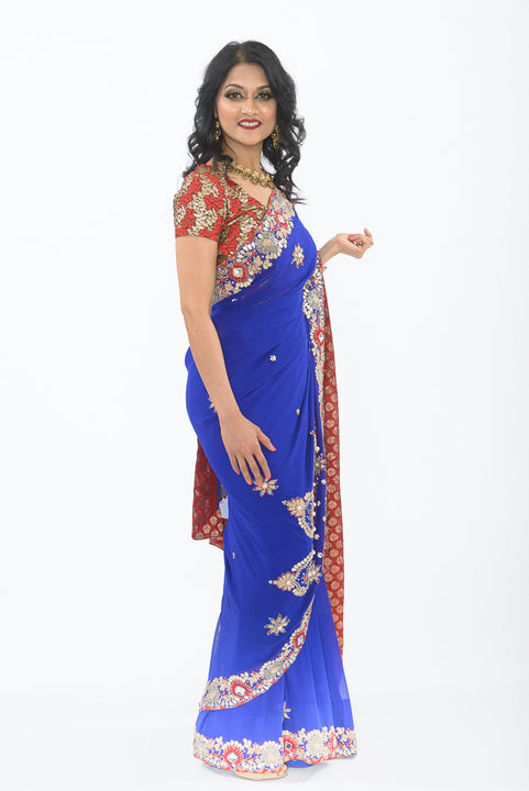 Glimmering Cobalt Party Wear Sari