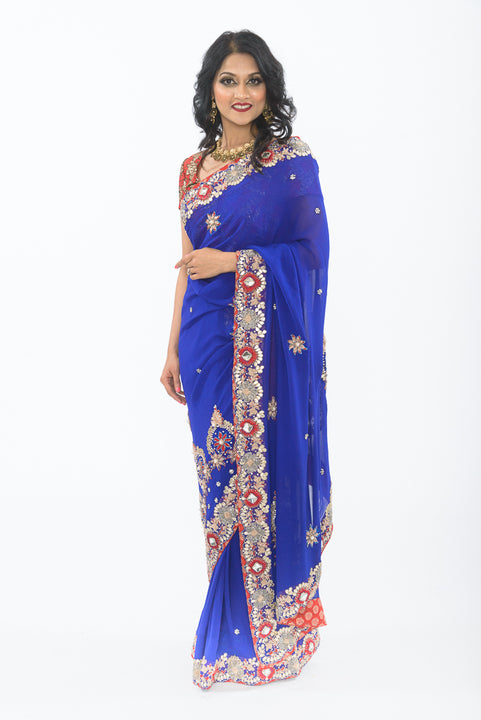 Glimmering Cobalt Party Wear Sari