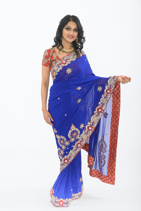 Glimmering Cobalt Party Wear Sari