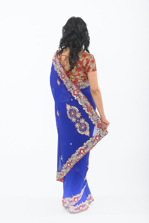 Glimmering Cobalt Party Wear Sari