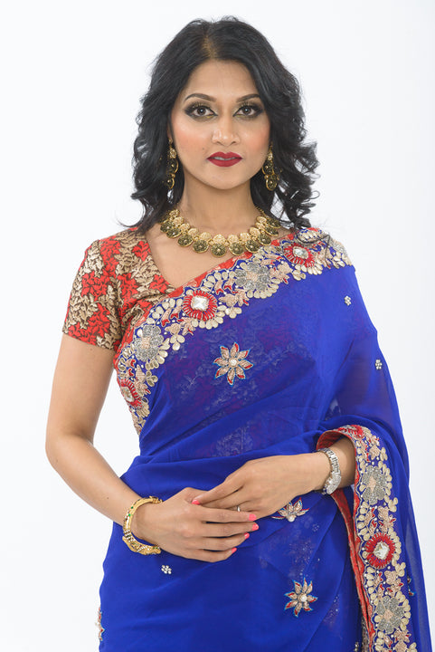 Glimmering Cobalt Party Wear Sari