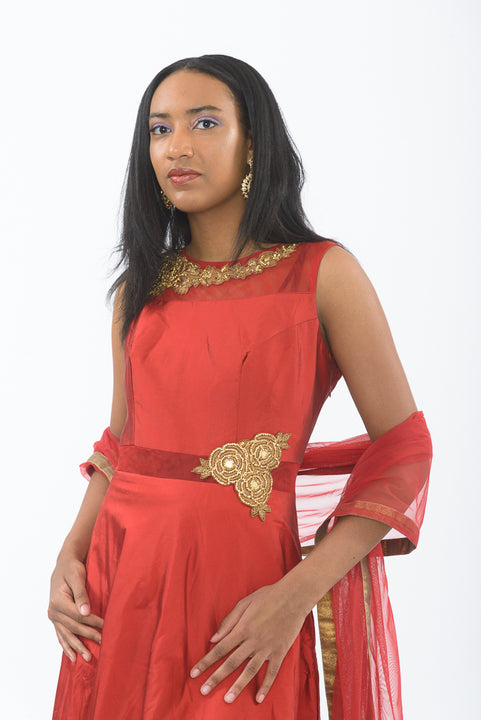 Classic Red Beauty Silk Indo-Western Anarkali Gown