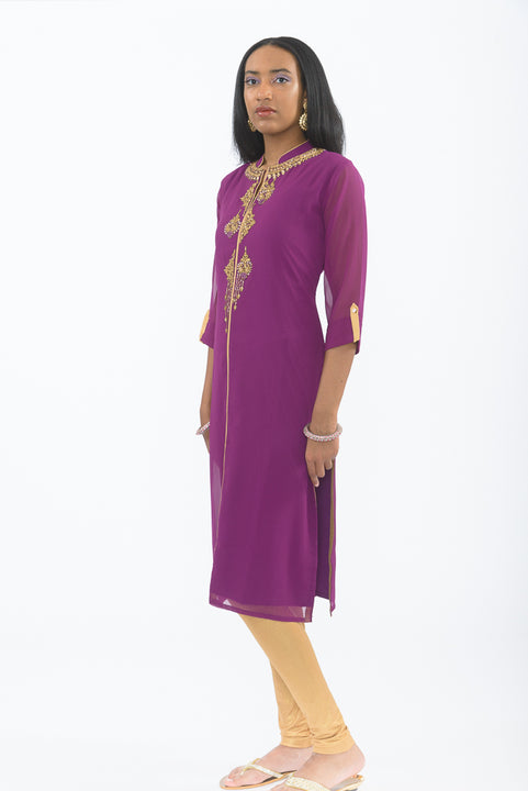 Winsome Violet Long Kurti with Churidar - Side