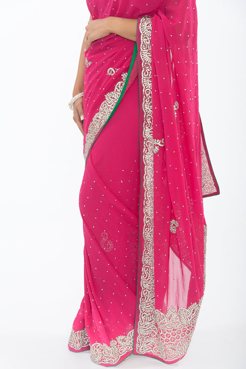 Opulent Raspberry with Diamond Border Sari S405