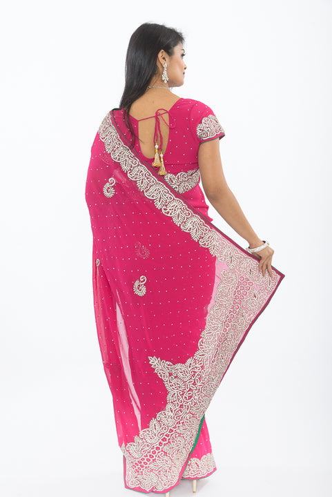 Opulent Raspberry with Diamond Border Sari S405