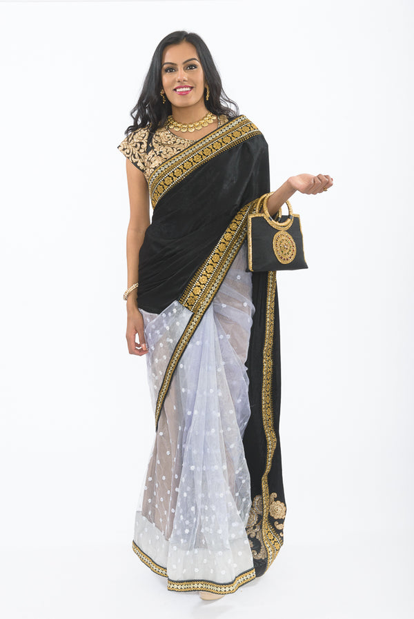 Midsummer Night Black & Gold Sari