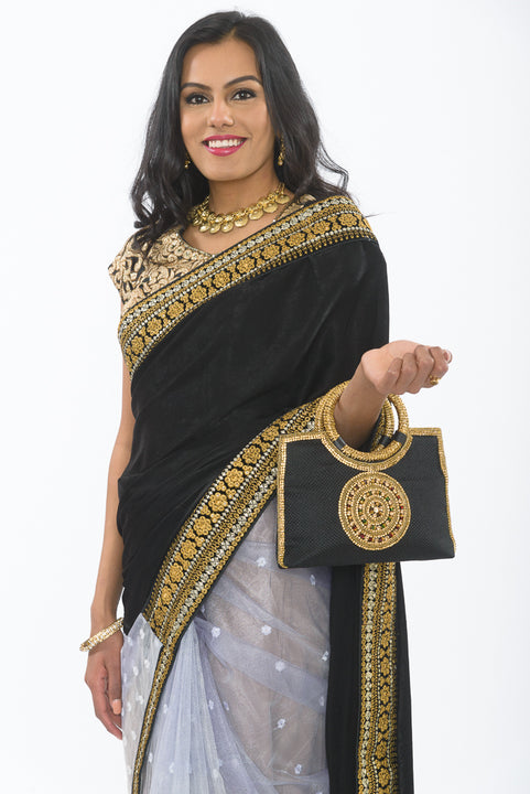 Midsummer Night Black & Gold Ready-Made Pre Pleated Sari