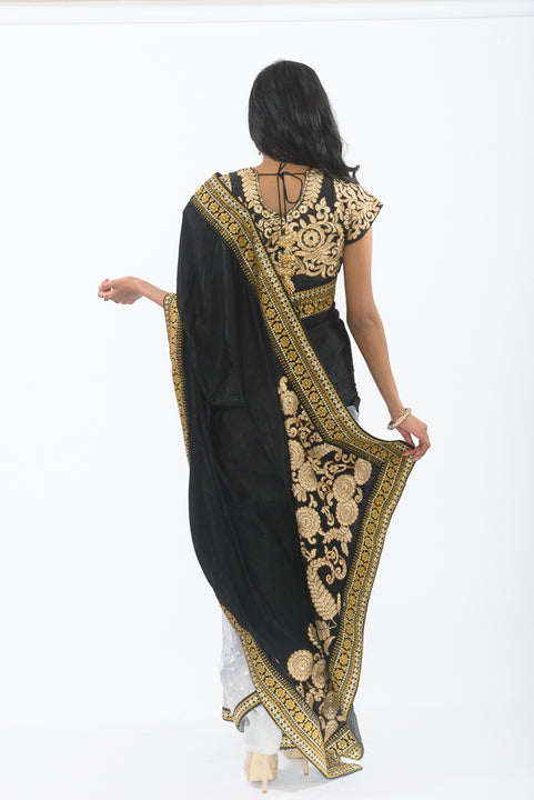 Midsummer Night Black & Gold Ready-Made Pre Pleated Sari