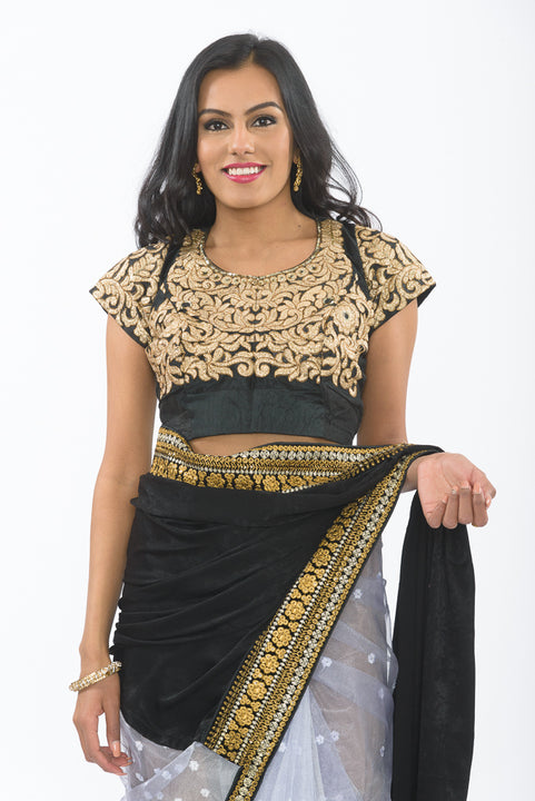 Midsummer Night Black & Gold Ready-Made Pre Pleated Sari