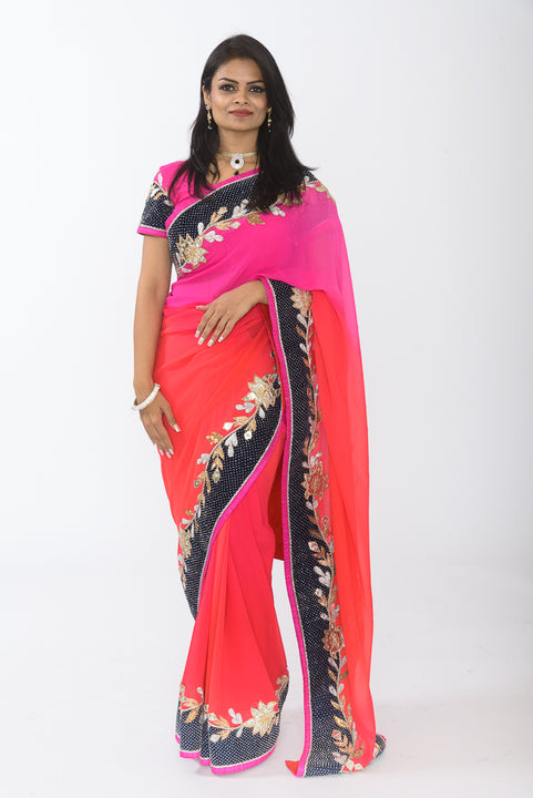 Party Pink Ombre Sari