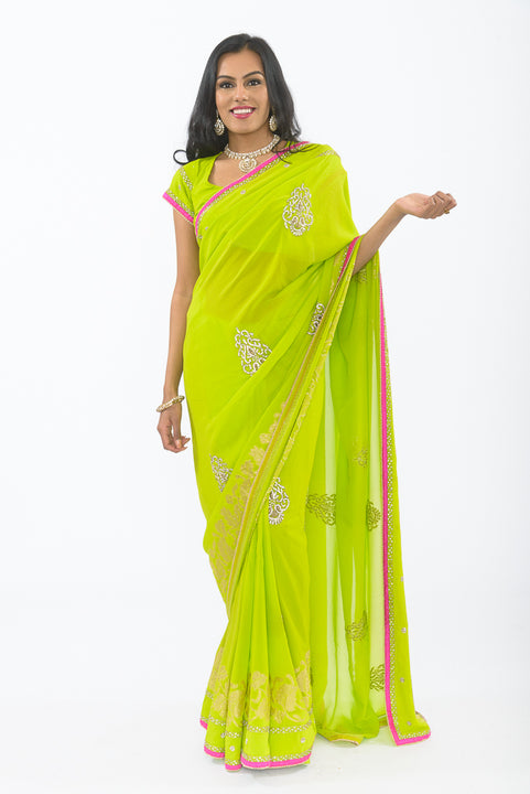 Liril Lime with Diamond Embroidery Party-wear Sari