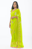 Liril Lime with Diamond Embroidery Party-wear Sari