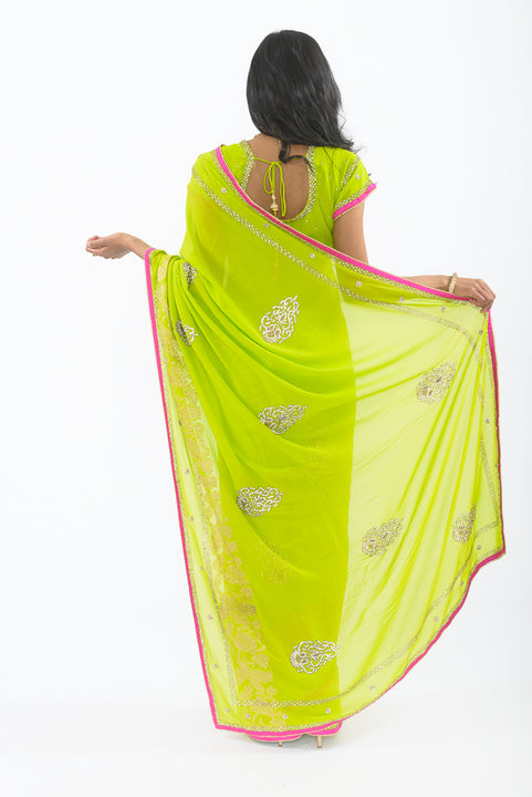Liril Lime with Diamond Embroidery Party-wear Sari