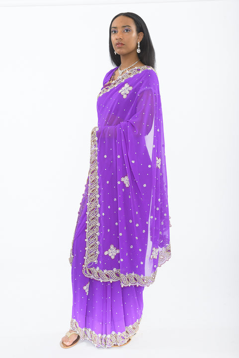 Dreamy Violet Ready-Made Pre Pleated Sari