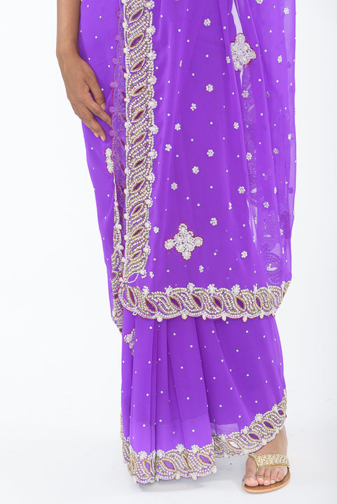 Dreamy Violet Ready-Made Pre Pleated Sari