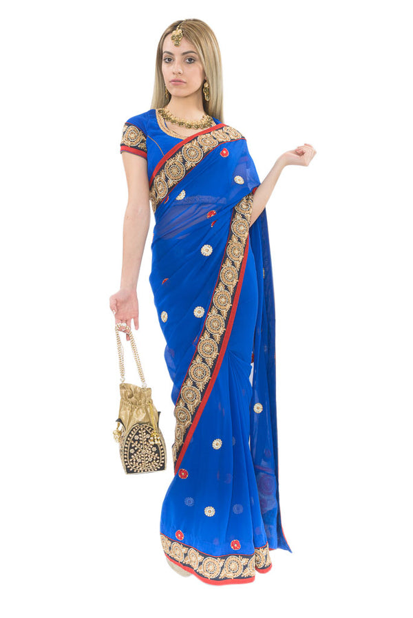 Atlantic Royal Blue Ready-Made Pre Pleated Sari-SNT10141