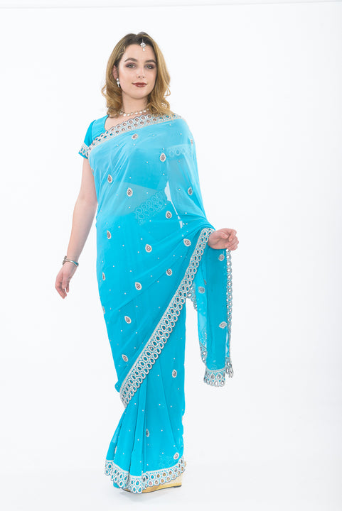 Breezy Blue Ready-Made Pre Pleated Sari