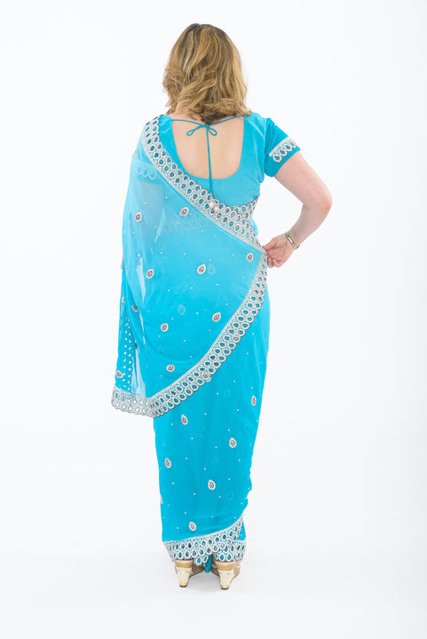 Breezy Blue Ready-Made Pre Pleated Sari