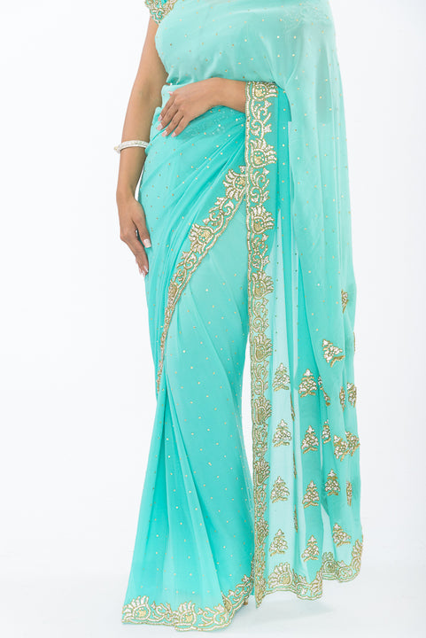 Glamorous Sky Blue with Diamond Embroidery Sari