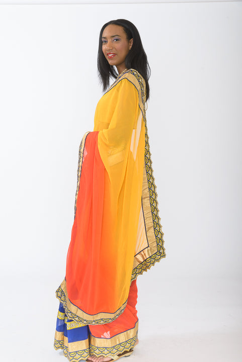 Radiant Sunrise Ready-Made Pre-Pleated Sari