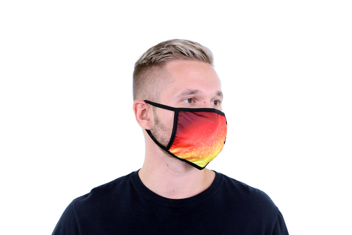 3 Pk Printed Fire & Sun Theme Multi Color Reusable Face Mask Unisex Breathable Washable 2 Layer Ice Silk & Cotton Fabric