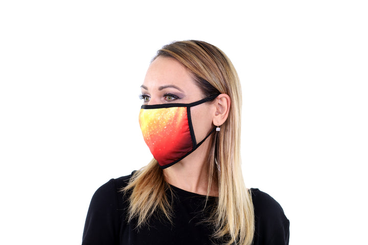 3 Pk Printed Fire & Sun Theme Multi Color Reusable Face Mask Unisex Breathable Washable 2 Layer Ice Silk & Cotton Fabric