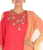 Hand Embroidered Cold-Shoulder Tomato Red Pallazo Set