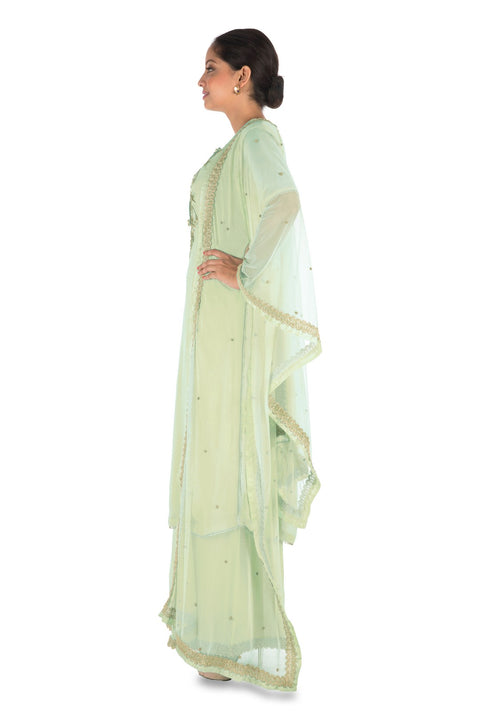 Hand Embroidered Pistachio Green Pallazo Set