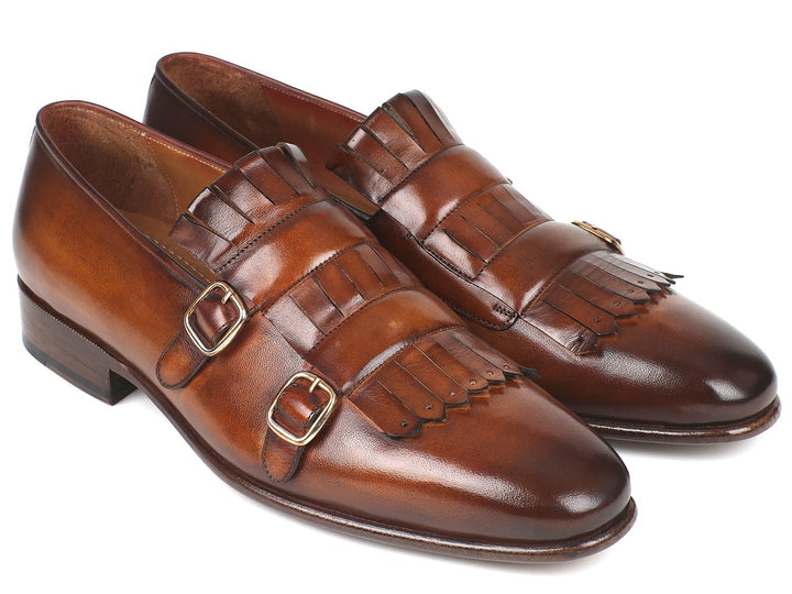 Paul Parkman Men's Brown Kiltie Double Monkstraps Shoes (ID#ST37VF) Size 9.5-10 D(M) US