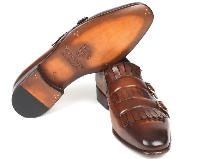 Paul Parkman Men's Brown Kiltie Double Monkstraps Shoes (ID#ST37VF) Size 12-12.5 D(M) US