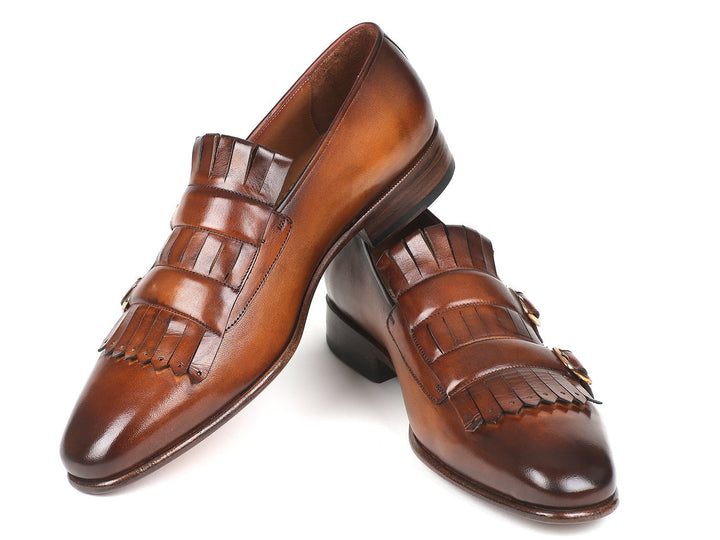 Paul Parkman Men's Brown Kiltie Double Monkstraps Shoes (ID#ST37VF) Size 10.5-11 D(M) US