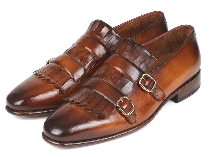 Paul Parkman Men's Brown Kiltie Double Monkstraps Shoes (ID#ST37VF) Size 6 D(M) US