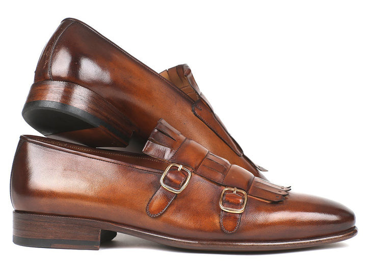 Paul Parkman Men's Brown Kiltie Double Monkstraps Shoes (ID#ST37VF) Size 6.5-7 D(M) US
