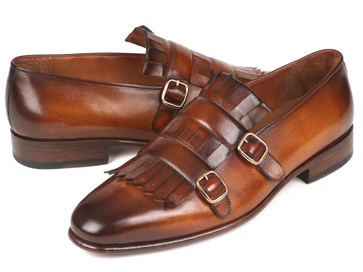 Paul Parkman Men's Brown Kiltie Double Monkstraps Shoes (ID#ST37VF) Size 12-12.5 D(M) US