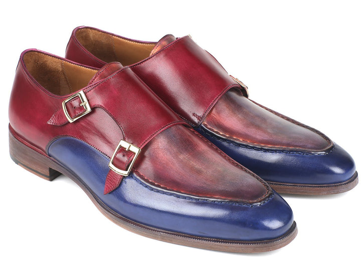 Paul Parkman Blue & Bordeaux Double Monkstraps Shoes (ID#SW533YR) Size 6 D(M) US