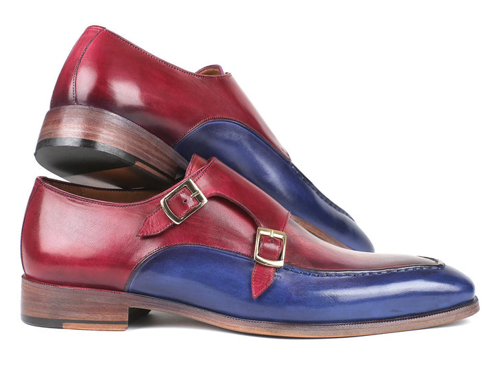Paul Parkman Blue & Bordeaux Double Monkstraps Shoes (ID#SW533YR) Size 6 D(M) US